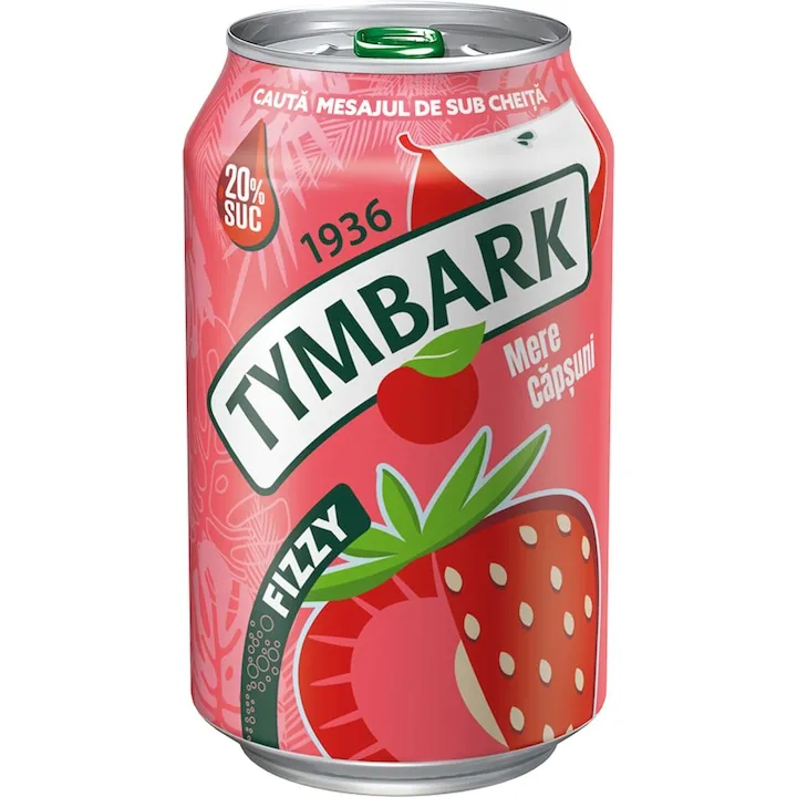 TYMBARK FIZZY Bautura Racoritoare Carbogazoasa cu Mar si capsuni,12 x 0,33 L