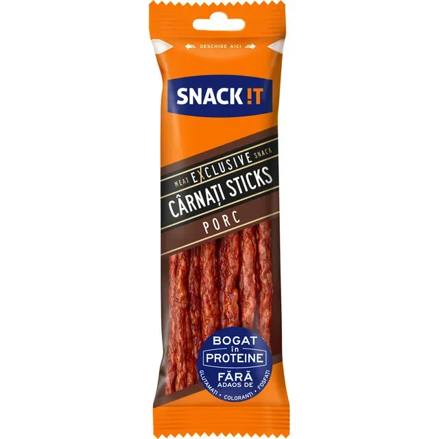Carnati sticks din carne de porc Snack It Exclusive, 50 g