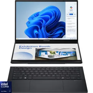 Laptop ASUS 14 Zenbook Duo OLED UX8406CA, FHD+ 120Hz Touch, Procesor Intel® Core™ Ultra 7 255H (24M Cache, up to 5.10 GHz), 32GB LPDDR5X, 1TB SSD, Intel Arc 140T, Win 11 Pro, Inkwell Gray
