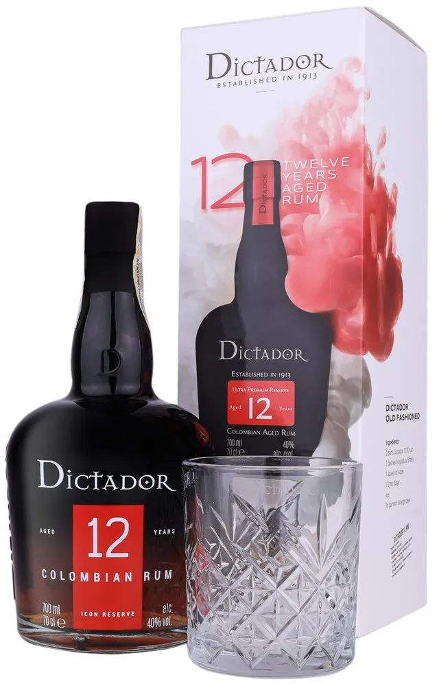 Rom Dictador 12 ani, 0.7 l + pahar