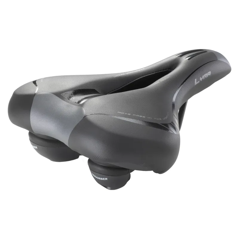 Șa pentru bicicletă electrică Selle Montegrappa 6255 LYRA PLUS cu spumă cu memorie, arcuri elastomerice și zonă fără presiune, piele sintetică, unisex, culoare neagră