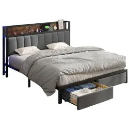 Pat dormitor Dr. Home, negru + stejar + gri