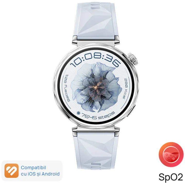 Smartwatch Huawei Watch GT 5, 41MM, Tarnish Stainless Steel Case, Blue Fluoroelastomer Strap