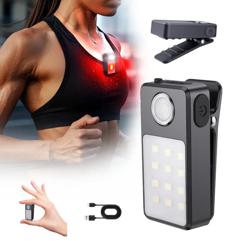 Mini Lanterna Clip-On BIZAIMO®, Reincarcabila Pentru Alergare, USB-C, Rezistenta la Apa IPX7, Super Luminoasa, Pentru Jogging, Drumetii, Plimbari Cu Cainele, Siguranta Copii pe Timpul Noptii, 3 Moduri, Lumina Alba sau Rosie, Negru