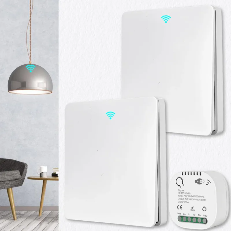 Intrerupatoare cinetice wireless Veridion®, wireless, compatibile cu Tuya, Alexa si Google Home, Wifi, 2 Comutatoare + 1 Receptor smart