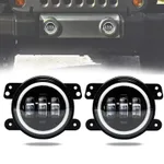 Set 2 proiectoare ceata LED, cu lumini de zi si semnalizare Angel Eyes, DRL, 3200lm, lumina alba rece / galbena, mufa H11, Plug and Play, IP65 rezistent la apa, 100mm, AjieQaQ, Negru