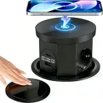 Priza Incastrabila 5 in 1, MOSMAOO®, 3 Prize, 1 Port USB-A, 1 Port USB-C, Incarcare Wireless 15W, Sistem Pop-Up, Design Modern pentru Bucatarie, Birou si Spatii Comerciale, Negru Mat
