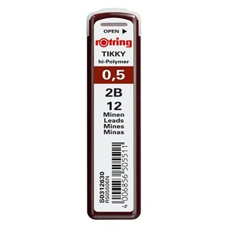 Mine Rotring pentru creion mecanic 0.5 mm, 2B, 12 bucati