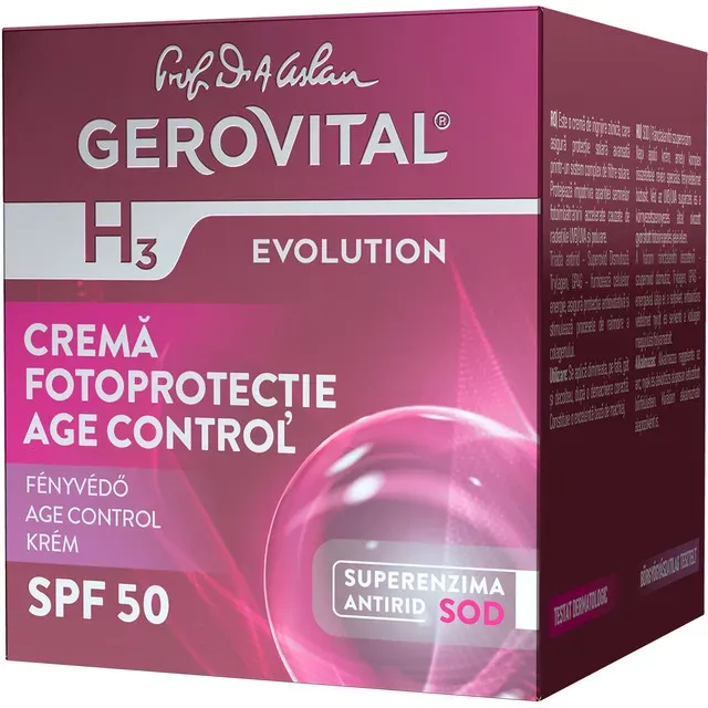 Crema de zi cu efect antirid Gerovital H3 Evolution Age Control SPF 50, 50 ml