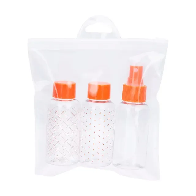 Set recipiente calatorie 75 ml, sticle reincarcabile in husa Airport, portocaliu