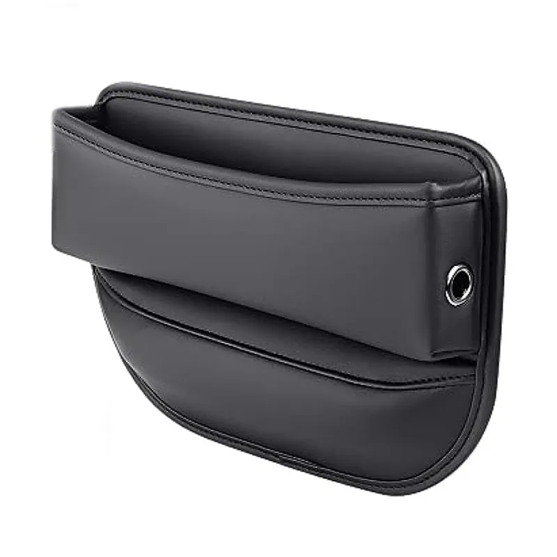 Organizator auto intre scaune, doua gauri de acces pentru cablu telefon, MorFansi, Piele eco, 28x20x5 cm, Negru