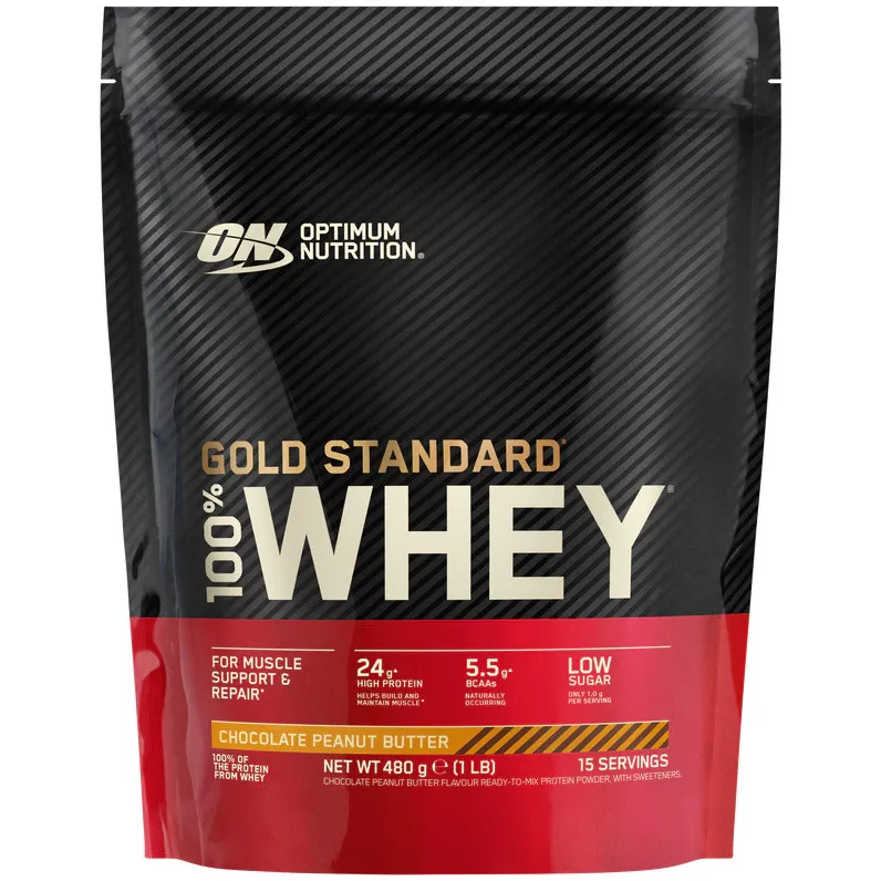Proteine din zer, pudra proteica Optimum Nutrition, ON 100% Whey Gold Standard, ciocolata si unt de arahide, 480g