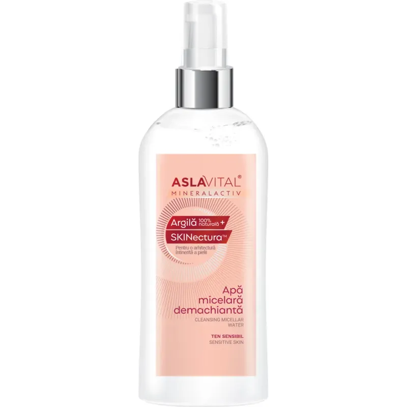 Apa micelara demachianta pentru ten sensibil cu argila naturala Aslavital Mineralactiv, 150 ml