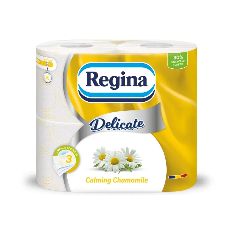 Hartie igienica Regina Delicate cu parfum de musetel, 4 role, 3 straturi