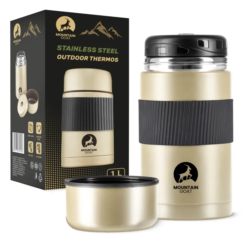 Termos cu capac bol, pentru alimente solide si lichide, mentine temperatura timp de pana la 24 de ore, din otel inoxidabil, 20 x 11 cm, 1000 ml, Mountain Goat, Auriu