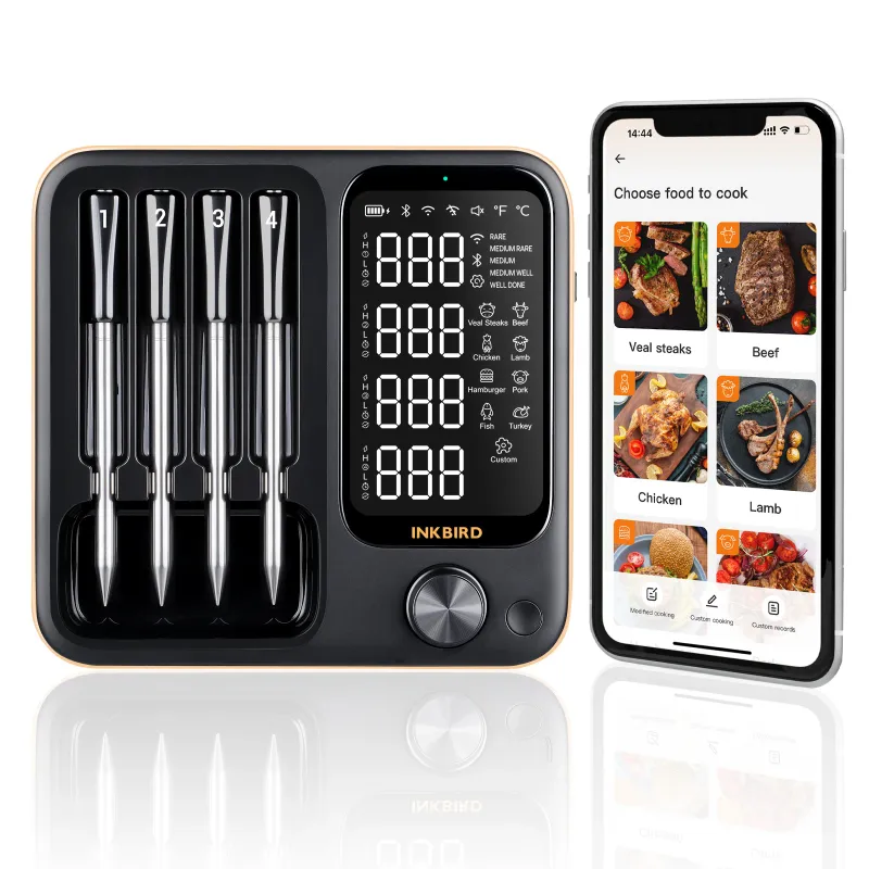 Wireless Meat Thermometer, INKBIRD INT-14-BW,4 Probes, WiFi Bluetooth Meat Digital Thermometer, Dishwasher Waterproof