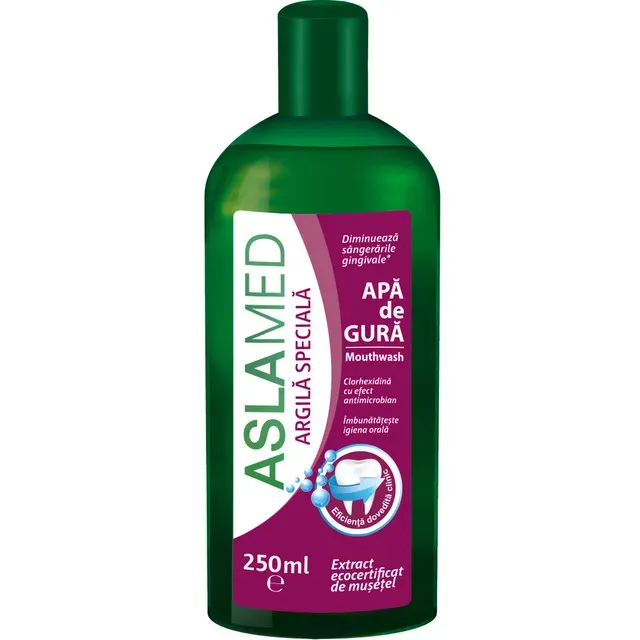 Apa de gura cu extract de musetel, clorhexidina si argila Aslamed, 250 ml