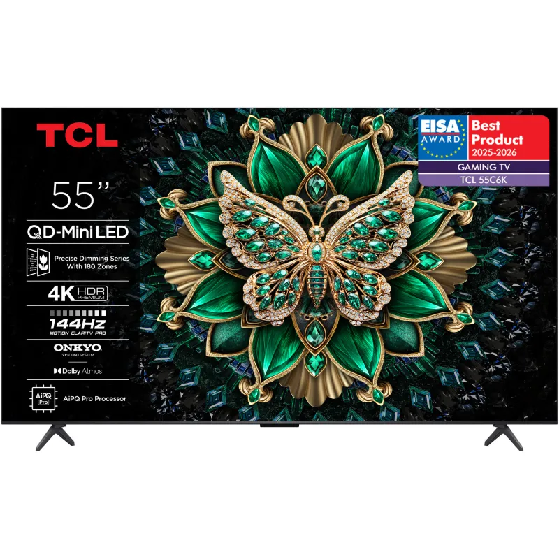 TCL QD-MiniLed 55C6K, 139 cm, Smart Google TV, 4K Ultra HD, 100Hz, Clasa F