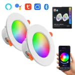 Set 2 Spot RGB+CCT cu Led Inteligent Incastrat, 10W, Tuya, control vocal si prin aplicatie, compatibile cu Amazon Alexa si Google Assistant, durata de viata 50.000 ore, lumina calda si rece, luminozitate reglabila, functie programabila, Alb