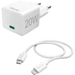 Incarcator retea HAMA 201620, 20W, 1xUSB-C, Power Delivery (PD), cablu Lightning, alb