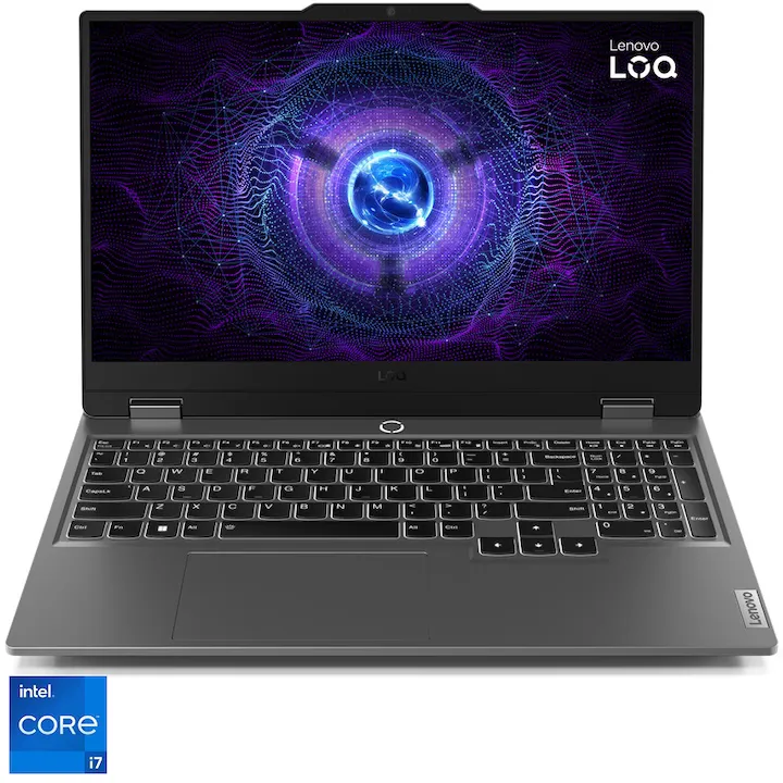 Gaming Lenovo LOQ 15IRX9 cu procesoare Intel® Core i7-13650HX pana la 4.9GHz, 15.6" Full HD, IPS, 144Hz, 16GB DDR5 RAM, 512GB SSD, NVIDIA® GeForce RTX™ 4050 6GB GDDR6, No OS, Luna Grey