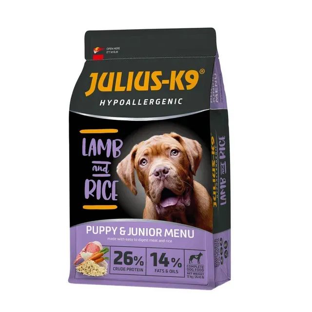 Hrana uscata pentru caini Julius-K9 Hypoallergenic Puppy & Junior, miel si orez, 3 kg