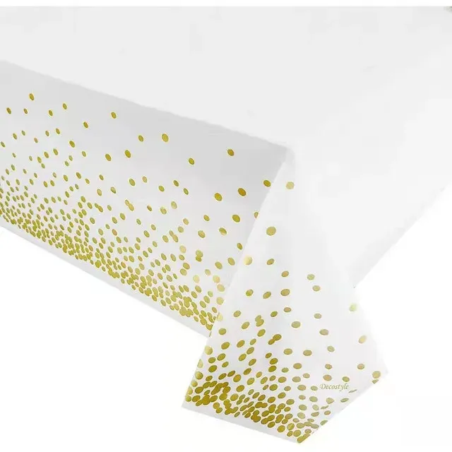 Fata de masa festiva Flippy, impermeabila, 137 x 274 cm, alb/auriu
