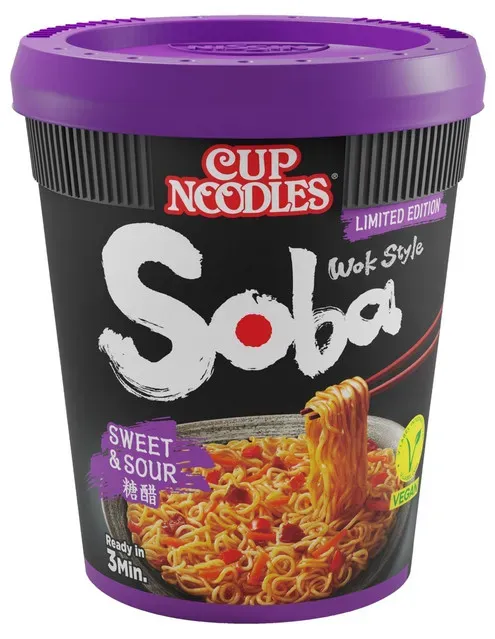 Taitei instant cu sos dulce acrisor Nissin Cup Noodles Soba, 88 g