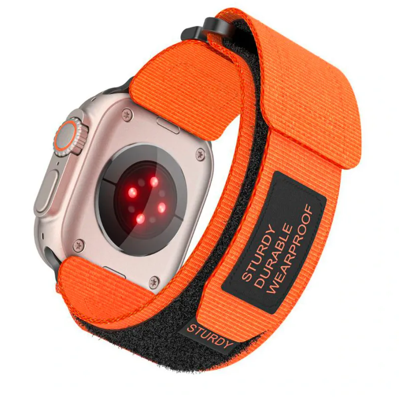 Curea nylon material textil POKKO®BAND, pentru Apple Watch Ultra/SE/8/7/6/5/4/3/2/1, Display 42/44/45/49 mm, combinatie material textil si metal, portocaliu