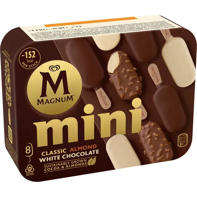 Inghetata mini mix ciocolata, migdale, ciocolata alba Magnum, 8 x 55 ml