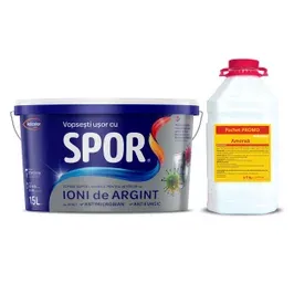 Vopsea superlavabila interior, Spor cu ioni de argint, alb, 15 L + amorsa Policolor