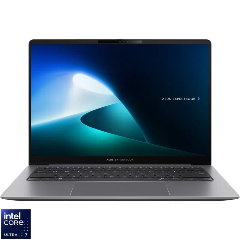 ASUS ExpertBook P5 P5405CSA cu procesor Intel® Core™ Ultra 7 258V pana la 4.8GHz, 14'', WQXGA, 144Hz, 32GB RAM LPDDR5X, 512GB SSD, Intel® Arc™ 140V GPU, No OS, Misty Grey
