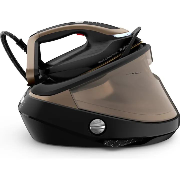 Statie de calcat cu boiler de inalta presiune Tefal Pro Express Vision GV9820E0, 9 bari, 3000 W, capacitate rezervor 1.1 l, jet abur 750 g/ min, varf iluminare LED, tehnologie Smart Steam, sistem antipicurare, talpa Durilium AirGlide Autoclean