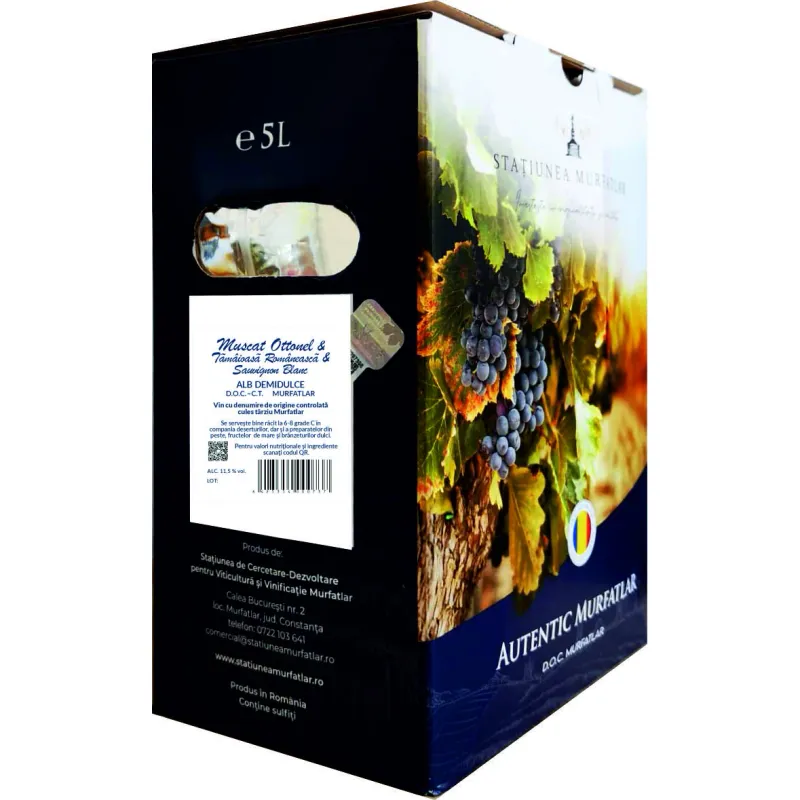 Vin alb demidulce Muscat Ottonel & Tamaioasa Romaneasca & Sauvignon Blanc, Statiunea Murfatlar, DOC - 5L