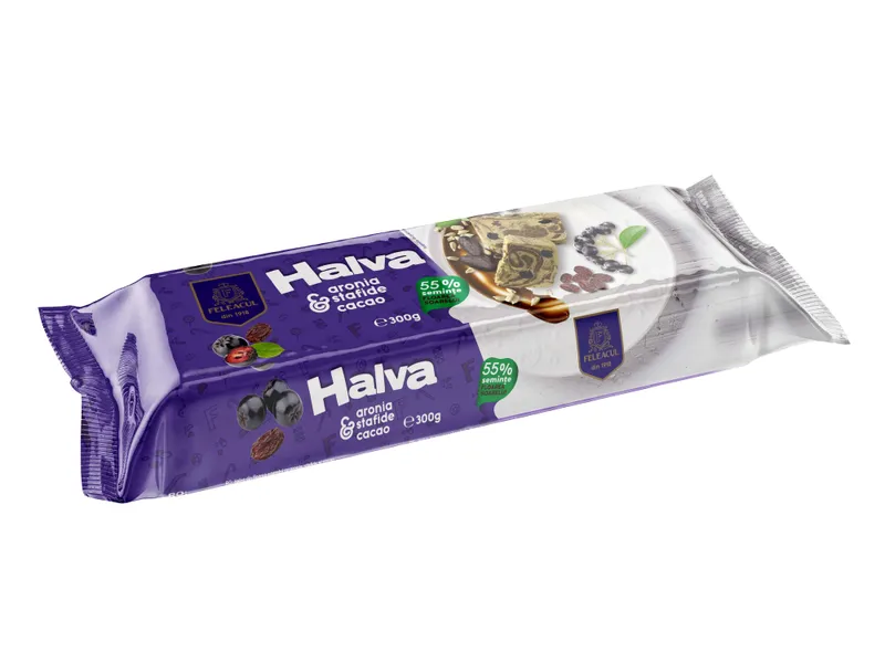 Halva din 57% seminte de floarea soarelui cu aronia, stafide si cacao Feleacul, 300 g