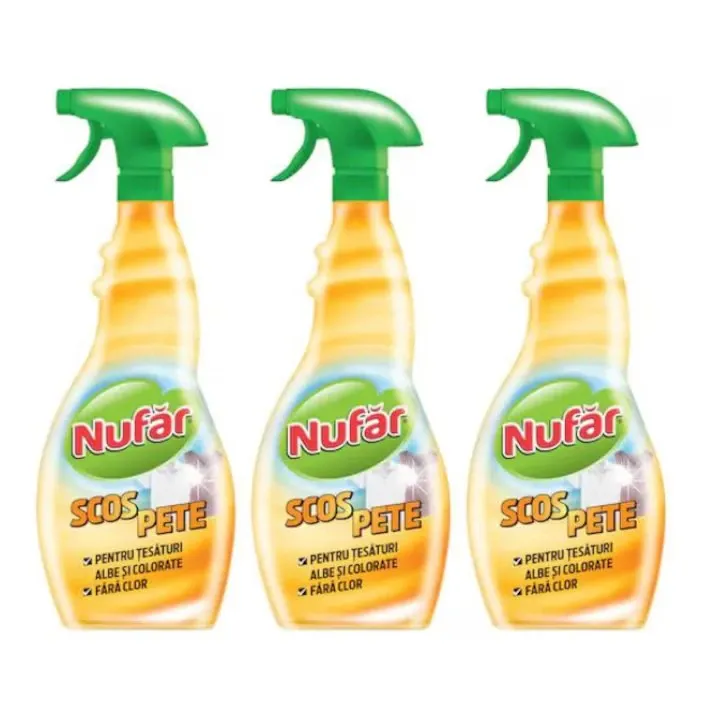 Set 3 x Solutie scos pete pentru tesaturi albe si colorate fara clor, Nufar, Protejeaza culoarea, Actionare 10-20 min, 500 ml