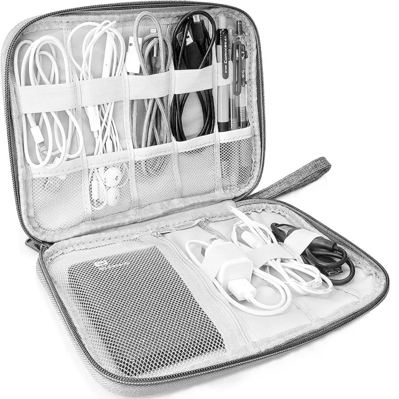 Husa Depozitare Cabluri si Accesorii Electronice, Poliester 300D, 25x19,5x3cm, Gri