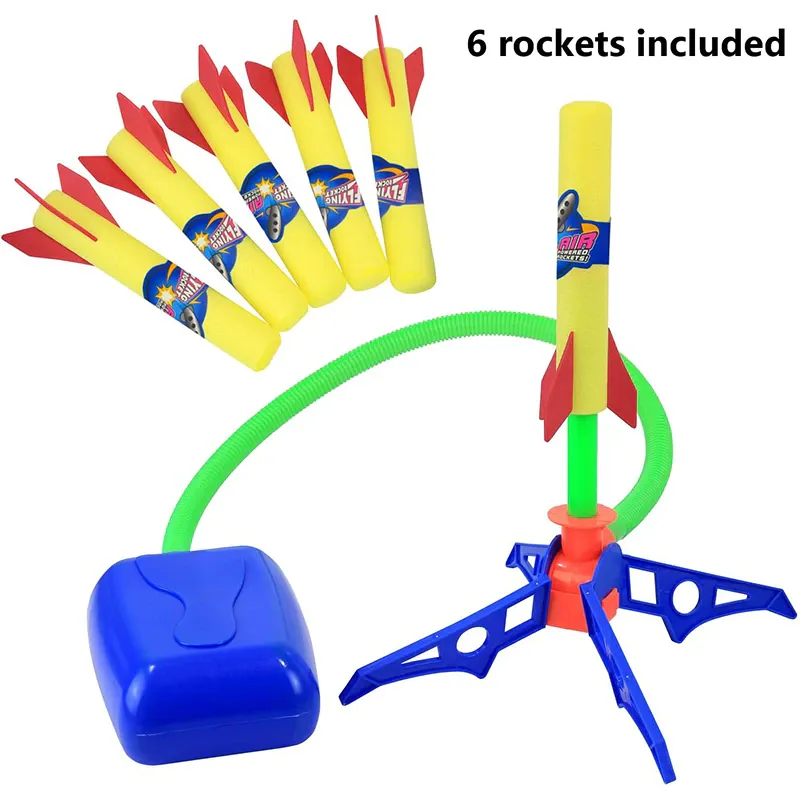 Kit lansator rachete din spuma, Rqiurpn, lansator rachete, 6 piese, galben, 3 ani+