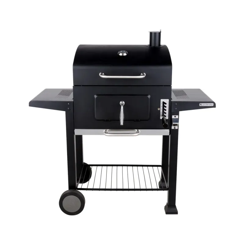 Gratar pe carbuni din otel cu capac Garden Star, rafturi laterale si roti, 115 x 68.5 x 118 cm