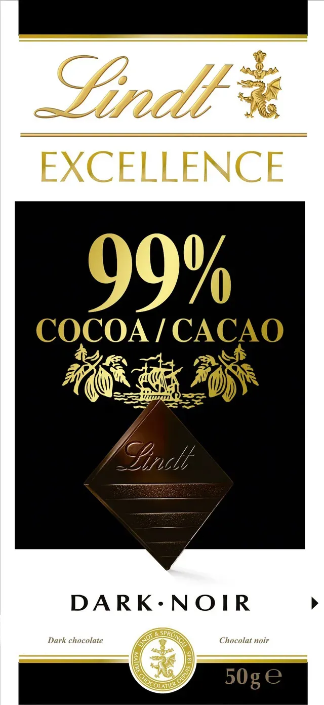 Ciocolata neagra cu 99% cacao Lindt Excellence, 50 g