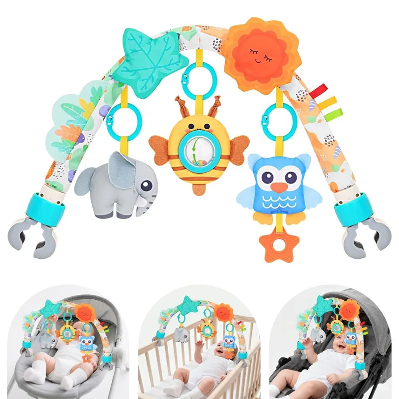 Jucarie pentru carucior/patut, YSBER®, reativ si Interactiv, Usor de instalat, cu clips pentru patut, carucior sau landou, + 0 luni, Fara BPA, Multicolor