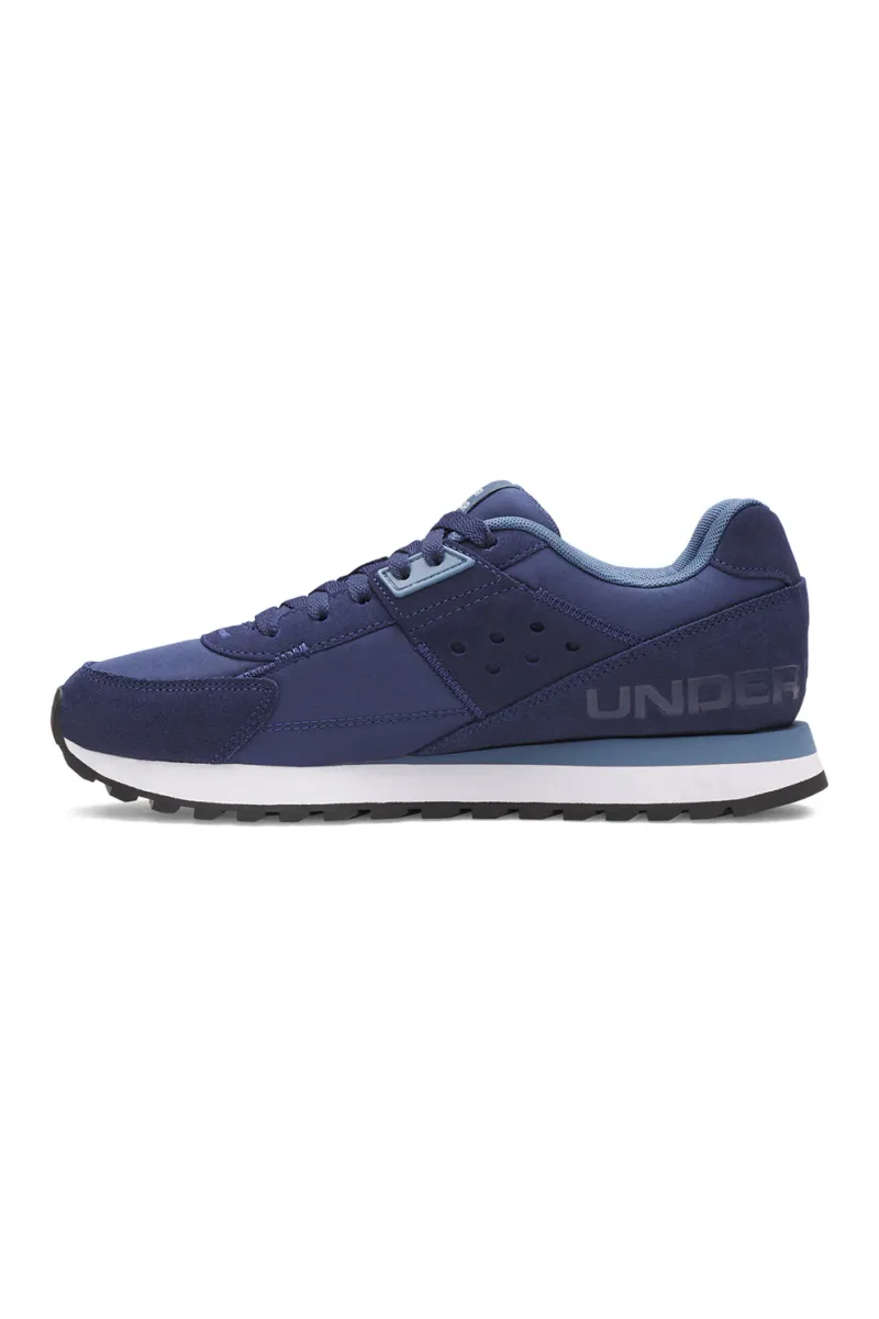 Under Armour, Pantofi sport cu detalii de piele intoarsa Essential Runner, Albastru inchis/Bleumarin