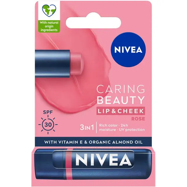 Balsam de buze Nivea Caring Beauty Rose, SPF 30, 4.8 g