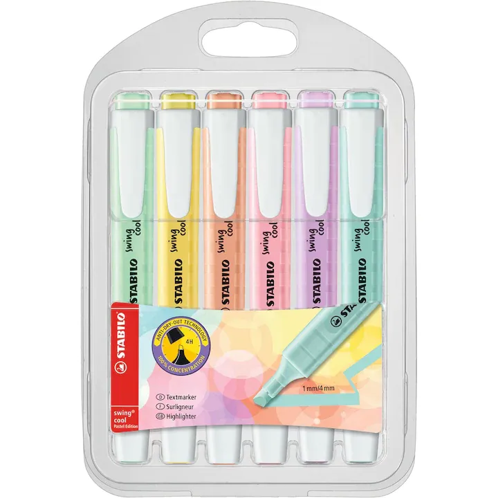 Textmarker Stabilo Swing Cool Pastel 6 culori/set
