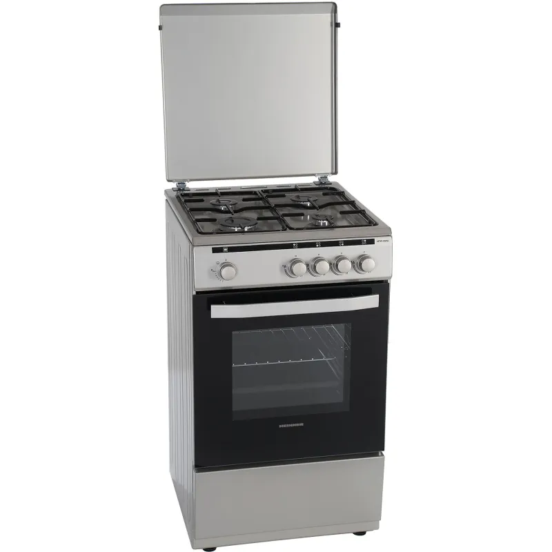 Aragaz Heinner HFSC-V50SL, 4 arzatoare, Gaz, Dispozitiv de siguranta plita/cuptor, 50 cm, Silver