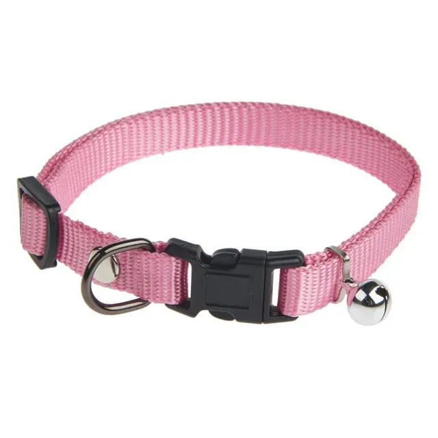 Zgarda cu clopotel pentru pisici Auchan, marimea M/L, 1 x 20 - 40 cm, roz