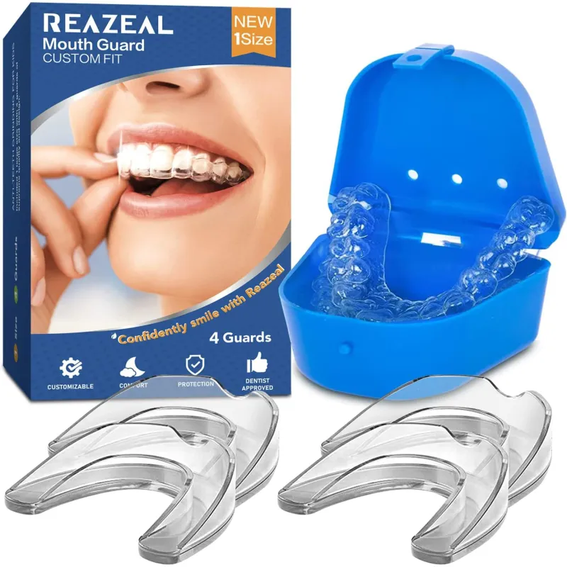 Set 4 gutiere impotriva scrasnitului din dinti, 2 dimensiuni, JENUOS®, cu cutii protectie, Transparente