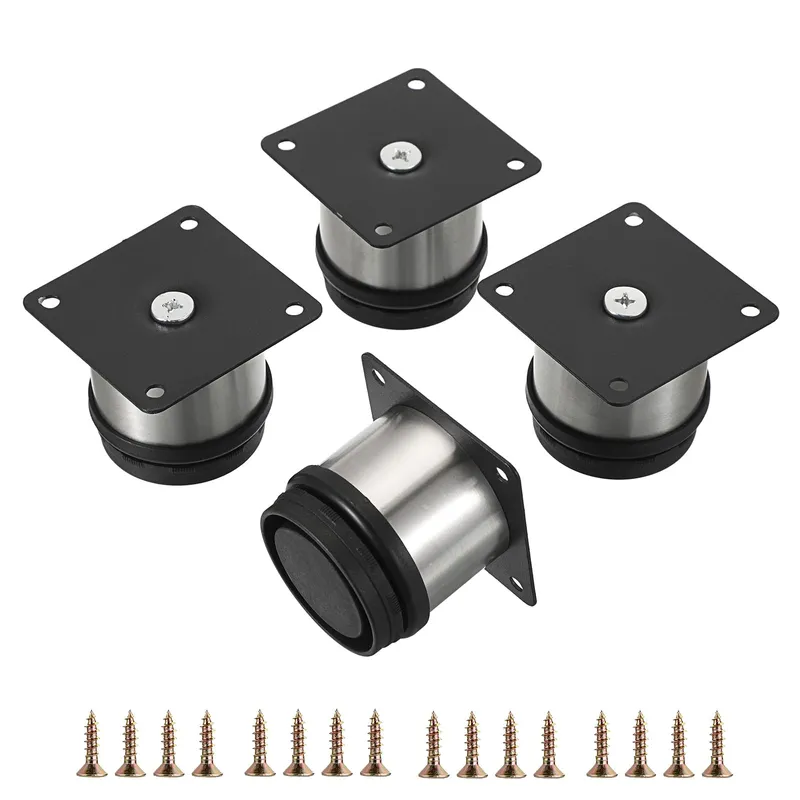 Set 4 Picior picioare metalice pentru mobilier, Begleri®, otel canapea de 2 inch ajustabil, inox, Negru/Argintiu