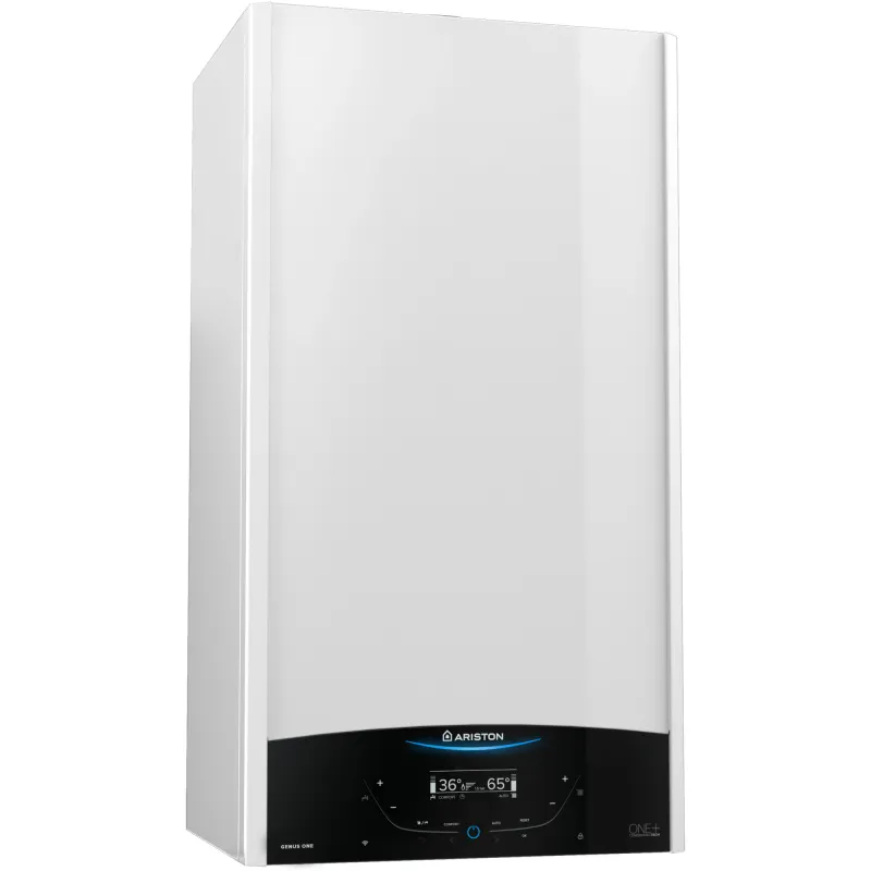 Centrala termica murala in condensare Ariston GENUS ONE+ 24, 24kW, gaz natural + GPL, meniu in limba romana, Ecran LCD tactil, schimbator caldura otel inoxidabil, clasa energetica A, fara kit inclus