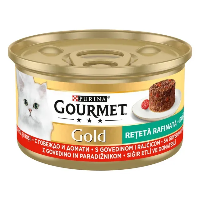 Hrana umeda pentru pisici Purina Gourmet Gold Savoury Cake cu vita si rosii, 85 g